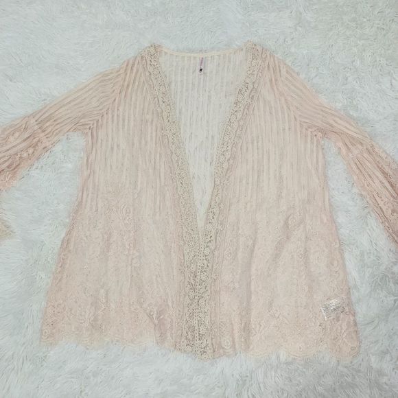 Xhilaration Pink Lace Open Cardigan Bell Sleeve XS - Picture 4 of 15